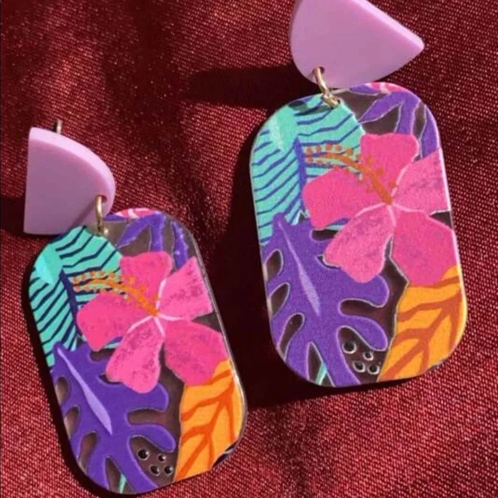 B2G1🌺Vibrant Tropical Hibiscus Floral Purple Pink Flowers Boho Statement 🌺NWT_4